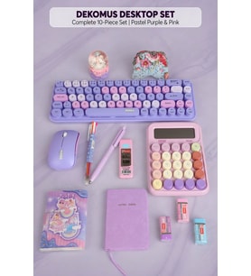 Dekomus x Mikro Lavender Candy Office Collection 13 Parça Kablosuz Mouse&Klavye, Hesap Makinası Ve Kırtasiye/Ofis Seti