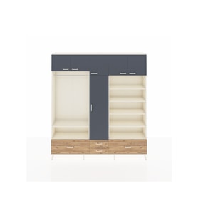 Arges Dolap 18 Raflı 4 Çekmeceli Tek Askılı 220x30x243 Aytaşı-Antrasit/Çam