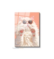 Dikey Cam Tablo Salon Duvar Tablosu Dikey Cam Karizma Beyaz Kedi Yeni Ev Hediyesi Ofis Tablosu