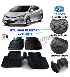 Hyundai Elantra Havuzlu 3D Paspas Niken Siyah 2011-2015
