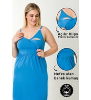 HAMİLE LOHUSA GECELİĞİ İP ASKILI MAVİ