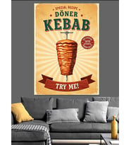 Döner Kebap Restoran Afişi "Dene Beni !" Sloganlı Dekoratif Kanvas - Mdf Ahşap Tablo