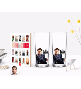 BK Gift Kişiye Özel Renkli Baskılı Godfather Baba Karikatürlü İkili Rakı Bardağı ve Rakı Cep Kitabı Hediye Seti-9 (Model 1)