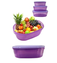 3'Lü Oval Erzak Saklama Kabı Mor
