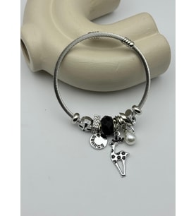 Çelik Silver Taşlı Siyah Geyik Charmlı Pandora Bileklik - 26blk65