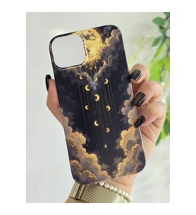 Iphone 13/14 Uyumlu Ay ve Bulutlar Desenli Şeffaf Telefon Kılıfı