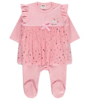 Civil Baby Yıldız Empirme Unicorn Baskılı 1-9 Ay Patikli Tulum - Pembe