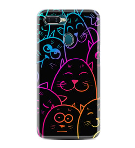 Oppo A5S A15 A16 A54 A55 A73 A74 Kılıf Desemli Silikon Neon Cats 1790
