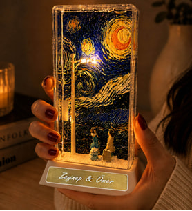 Kişiye Özel İsimli Van Gogh Yıldızlı Gece Işıklı Özel Tasarım Kar Küresi