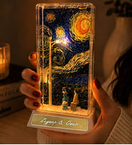 Kişiye Özel İsimli Van Gogh Yıldızlı Gece Işıklı Özel Tasarım Kar Küresi