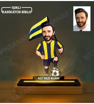 Kişiye Özel Sarı Lacivert Erkek Taraftar Karikatürlü 14 cm MDF Işıklı Biblo - Futbol Temalı Hediye Futbol Severlere ve Spor Tutkunlarına Hediye