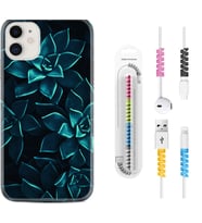 Apple iPhone 11 12 13 Mini Kılıf Kablo Koruma Spiral Silikon Mistik Çiçekler 1650