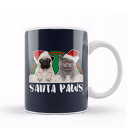 Santa Paws Christmas Pug And Cat Kupa Bardak Porselen