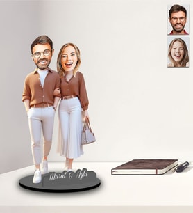 Kişiye Özel Sevgili Tasarımlı Karikatür İki Katmanlı Ahşap Biblo Model-29