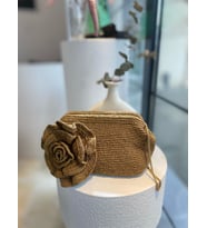 Çiçek Detaylı Burslu Kadın Hasır Çanta, Portföy-Clutch Çanta, El yapımı Örgü Çanta