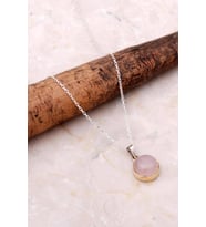 Pembe Kuvars Elişi Gümüş Kolye 6939 (Gümüş - Altın)