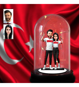 Kişiye Özel Milli Takım Formalı Sevgili Taraftar Bozkurt Tasarımlı Karikatür Biblo Işıklı Fanus, Türkiye Milli Takım, Taraftar Hediyesi