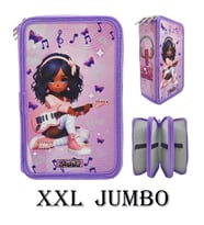XL Jumbo Model Gitarlı Kız Müzik Kalem Kutusu Organizer Kalemkutu 3 Bölmeli Kalemlik Mor
