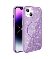 Apple iPhone 14 Uyumlu Kılıf M-safe Şarj Özellikli Parlayan Simli Zore Okso Kapak (Koyu Mor)