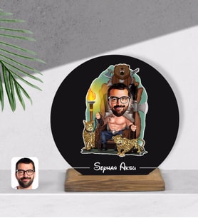 BK Gift Kişiye Özel Viking Karikatürlü Yuvarlak Ahşap Biblo-1