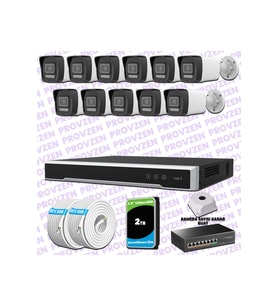 Provzen Hikvision 11 IP 4MP Hibrit ColorVu Güvenlik Kamerası Seti Olay Anında bildirim