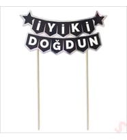 İyi Ki Doğdun Banner Pasta SüSü, Siyah Gümüş - 22cm x 18cm (STD)
