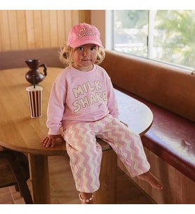 Milk Shake Baskılı Pembe Sweatshirt ve Desenli Eşofman Şeker Pembe 3ip Kız Çocuk Alt Üst Takım