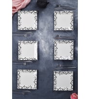 6'lı Şık Tasarım Handmade Mermer Desen Pasta Tabak Seti Sunum Seti Servis Tabakları Tatlı Tabağı 20cm