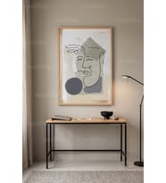 Soyut Yüz Çizimi Minimalist 1. Kalite Ahşap Çerçeveli Tablo