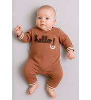 Hello Nakışlı % 100 Pamuk Erkek Bebek Tulum