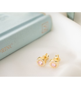 925 Ayar Gümüş Ekim Ayı Doğum Taşı ( Pink Tourmaline )  Küpe