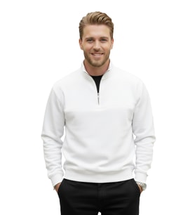 DeepSEA Erkek Beyaz Relax Fit İçi Polarlı %100 Pamuk Yarım Fermuarlı Dik Yaka Sweatshirt 2600760