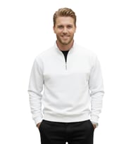 DeepSEA Erkek Beyaz Relax Fit İçi Polarlı %100 Pamuk Yarım Fermuarlı Dik Yaka Sweatshirt 2600760