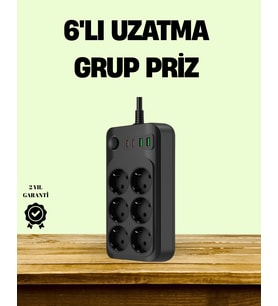 2500w Güçlü 6’lı Priz Usb Ve Type-c Çıkışlı Termal Korumalı