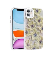 iPhone 11 Kılıf Çiçek Desenli Parlak Taşlı Sert Silikon Garden Kılıf (Mavi)