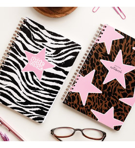 Kapak 2'li Set Noktalı Okul Defteri 80 yaprak, Ders Programlı Leopar Zebra Yıldız
