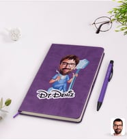 BK Gift Kişiye Özel Erkek Diş Hekimi Karikatürlü Mor Termo Deri Defter Kalem Seti Model 2