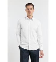 Beyaz Kendinden Desenli Sert Yaka Uzun Kol Cepsiz Slim Fit Pamuklu Gömlek 1004255230