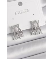 Pirinç Gümüş Renk Zirkon Taşlı X Model Sallantı Detay Kadın Küpe - TJ-BKP9873
