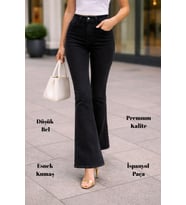 CEDY DENIM Yüksek Kalite Kadın 5 Cep Düşük Bel İspanyol Paça SkinnyFit Esnek Jean Pantolon C619 (Siyah)