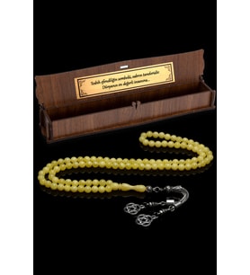 Hediyelik Tesbih, 6mm Namaz Tesbihi, Beyrut Damla Kehribarı Tespih, 99luk Tespih (Sarı)