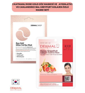 3 Katmanlı Rose Gold Göz Maskesi ve  Aydınlatıcı Ve Canlandırıcı Bal Greyfurt Kolajen Özlü Maske Seti