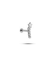 925 Ayar Gümüş Rodyumlu Minimal Kayan Yıldız Dört Taşlı Tragus Piercing Küpe
