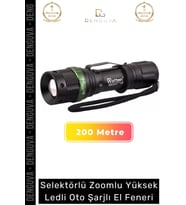 Özel Seri 200 Metre Menzilli 3 Modlu Beyaz Işık Selektörlü Zoomlu Yüksek Ledli Oto Şarjlı EL Feneri