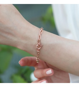 Trend Geçme Zincirli Rose Gold Kaplama Hallow Bileklik