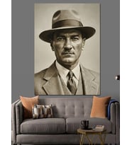 Mustafa Kemal Atatürk Kalpaklı Dekoratif Kanvas - Mdf Ahşap Tablo