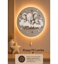 Ahşap Fil Lamba İsme Özel Pilli Ledli Gece Lambası Bebek Çocuk Odası