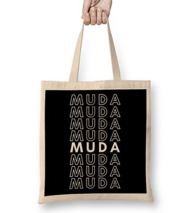 Muda Muda Muda English Text Bez Çanta Uzun Saplı