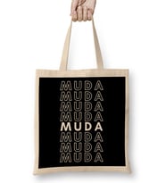 Muda Muda Muda English Text Bez Çanta Uzun Saplı