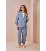 Kruvaze Kimono Müslin Bluz Mavi (A. Mavi)